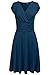 Finejo Women's V-Neck Casual Vintage Ruched Waist Cocktail Swing Party Dress Lake Blue X-Large