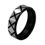 Gents Titanium Black Anodised Ring Band with Cross Pattern Design, 8mm Wide.