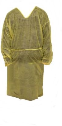 Verona Safety Disposable Yellow Polypropylene Isolation Gown, V-Neck, Neck and Waist Ties, Size: Large, (Case of 50 Gowns)