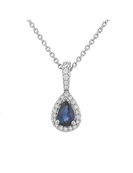 Halo Style Pear Shaped Blue Sapphire and Pave Diamond Pendant