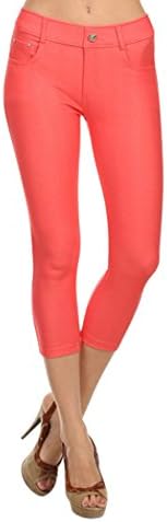5 pocket Capri Jeggings (Large, Coral)