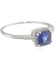 10k White Gold, September Birthstone, Created Blue Sapphire and Diamond-Accent Cushion Ring, Size 7