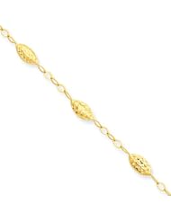 14k Gold Puff Rice Bead Anklet, 10 inch