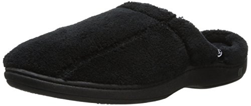 Isotoner Men's Signature  Microterry Hoodback Slipper, Black, Large