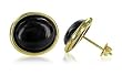 Genuine 14 KT Yellow Gold Black Onyx Gemstone 14K Stud Post Button Earrings