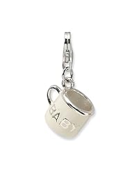 Sterling Silver 3-D White Enameled Baby Cup w/Lobster Claw Clasp Clasp Charm