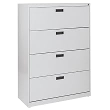 Sandusky 400 Series Dove Gray Steel Lateral File Cabinet with Plastic Handle, 30" Width x 53-1/4" Height x 18" Depth, 4 Drawers