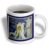 Florene Art Deco and Nouveau - Art Nouveau Lady Man n Dog In Gold n Navy Frames - Mugs
