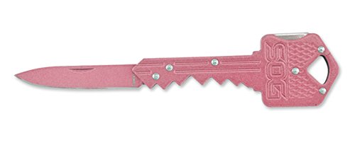 SOG Specialty Knives & Tools KEY-108 Key Knife with Straight Edge Folding 1.5-Inch Stainless Steel Drop Point Blade, Hard Cased Pink Finish