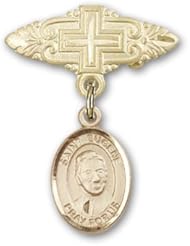 14K Gold Baby Badge with St. Eugene de Mazenod Charm and Badge Pin with Cross