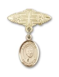 Gold Filled Baby Badge with St. Eugene de Mazenod Charm and Badge Pin with Cross
