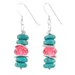 Turquoise and Swarovski Crystal Bead Dangle Earrings with Sterling Silver Discs, #8166