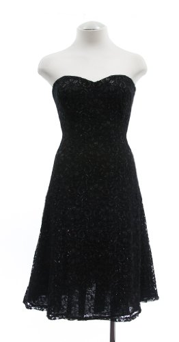 Ralph Lauren Black Metallic Lace Strapless Flared Skirt Cocktail Dress
