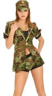 Womens Costume Sexy Military Army Girl Combat Cutie Party Outfit Green Camo Jacket Shorts + Hat