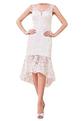 2015 Short Scoop Neck Open-Back Asymmetric Lace Natural   Waistline Wedding Party Dress 