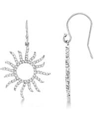 0.75ct. Euro Wire Dangling Drop Sun Diamond Earrings For Women 14k White Gold Sunburst