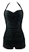 COCOSHIP Solid Black Elegant Retro Boy-Leg One Piece Ruched Beachwear Swimsuit 16(FBA)