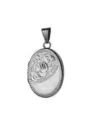 Silver 26x19mm hand engraved flat oval Locket