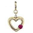 Ruby & Diamond Dangle Heart Charm or Pendant in 14K Gold - Spring Clasp