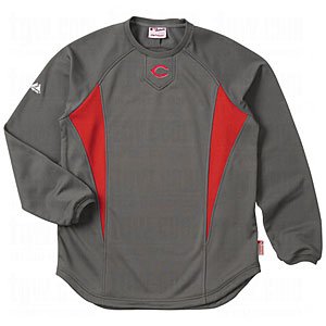MLB Cincinnati Reds Crew Tech Fleece Pullover, Pro Granite/Pro Scarlet, Medium