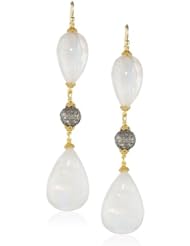 Fern Freeman 22K and 18K Rhodium Silver Moonstone Drops with Pave Diamonds Earrings