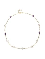 Gold over Sterling Silver Beaded Pearl and African Amethyst Necklace