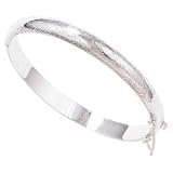 Sterling Silver Bangle with Design and Safety Chain