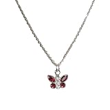 Butterfly Necklace Accented with Swarovski Crystal Siam Red Rhinestones in Sterling Silver