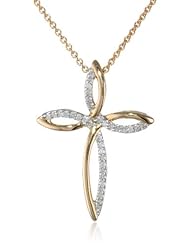 18k Gold Plated Sterling Silver Diamond Cross Pendant Necklace (1/10 cttw, I-J Color, I2-I3 Clarity), 18"