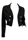eVogues Plus Size Cropped Gold Button Blazer Black