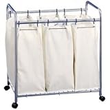 Mobile Laundry Sorter w/3 Canvas Bags and 12 Hooks (Chrome) (31 3/4"H x 30"W x 19 1/2"D)