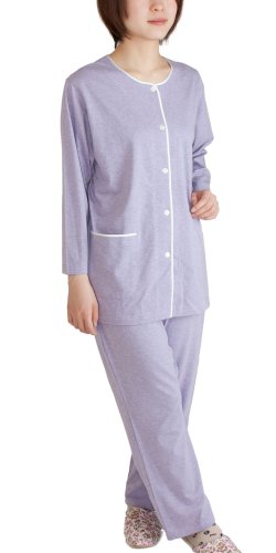 （パジャマ工房）オーガニックコットン パジャマ レディース 長袖 前開き 天竺ニット [0308]