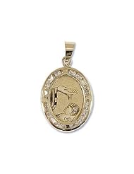 14k Yellow Gold, Baptism Christening Pendant Charm Lab Created Gems 14mm Wide