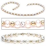 14k Gold, Pearl with Mirror cut Beads Necklace and Bracelet Set