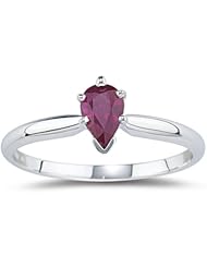 0.57 Cts of 6x4 mm AA Pear Ruby Ring in 14K White Gold