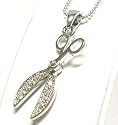 Trendy 3d Hairdressers Scissors Charm Necklace with Crystals Silver Tone Scissors Move!