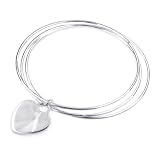 Sterling Silver 3 Tube Bangles w/ Heart Charm Bracelet 8.5