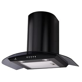 Premier Range Truly Curved 70cm Black Glass Cooker Hood H77.7B - FREE Vent KIt