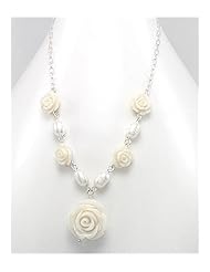 White Rose Resin Necklace In 92.5 Sterling Silver