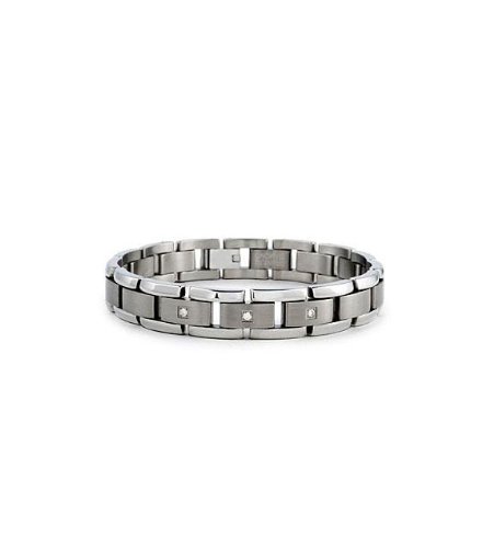 Mens Titanium Diamond Polished Matte Links Bracelet