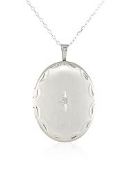 Momento Lockets Sterling Silver 0.01Ct Oval Shaped Locket Diamond Necklace