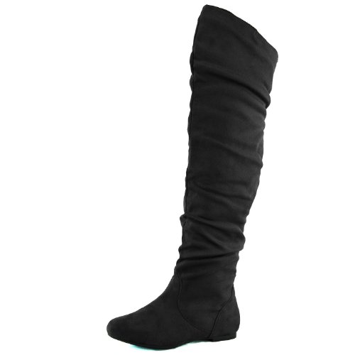 Women's Slouchy Over the Knee Comfortable Casual Trendy Round Toe Mid Calf Slouch Thigh High Flat Heel Boots Fashion Stylish Sexy Shoes,8 B(M) US,Black Suede-----