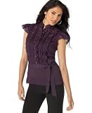 AGB Ruffled Chiffon Flutter-Sleeve Blouse