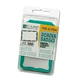 Self-Adhesive Name Badges, 3-1/2x2-1/4, Green Border, 100/Box CLI92263