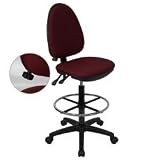 Multi-Function Drafting Stool in Burgundy with Adjustable Lumbar Support [WL-A654MG-BY-D-GG]