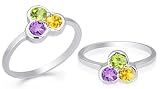 Round Cut Amethyst Citrine Peridot Three Stone Ring Sterling Silver