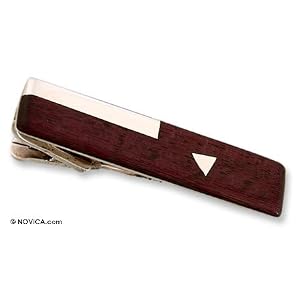 Wood tie clip, 'Mexican Symmetries' 1.8 W 0.4 L by