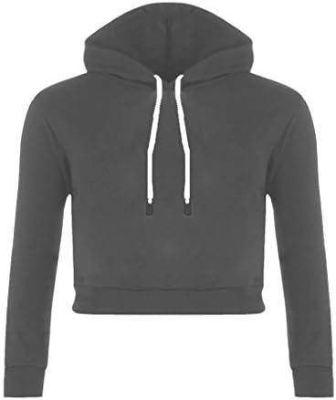 Thiness Women's Solid Long Sleeve Crop Top Pullover Hoodie Tee Shirt