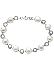 Sterling Silver 8.8mm (11/32 Inch) Cz Pearl Bracelet 7.5" w/ Lobster Claw Clasp