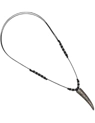 Black Onyx Beads Necklace Tooth Charm 925 Sterling Silver Pave Diamond Macrame Fashion Jewelry